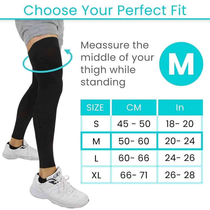 VIVE Full Leg Compression Sleeves for Men & Women (Pair) - Knee, Calf, & Thigh Support Brace Wrap for Basketball, Football, Wrestling - Footless Long Running Accessories for Shin Splints (Medium) - Image 5